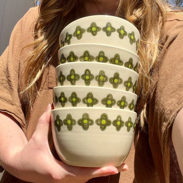 Green Flowers Cereal Bowl