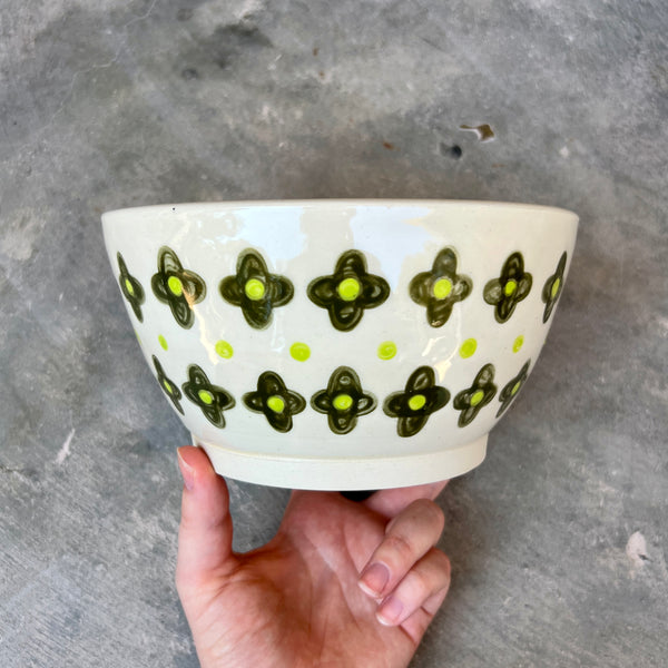 Green Flowers Medium Serving Bowl