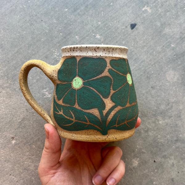 Green Groovy Flowers Mug 18oz