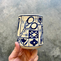 White & Blue Patchwork Mug 18oz