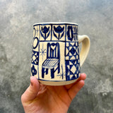 White & Blue Patchwork Mug 18oz