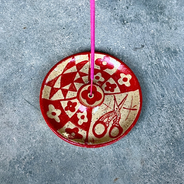 Red Patchwork Incense Dish