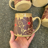 Large Red Groovy Flowers Mug 18oz
